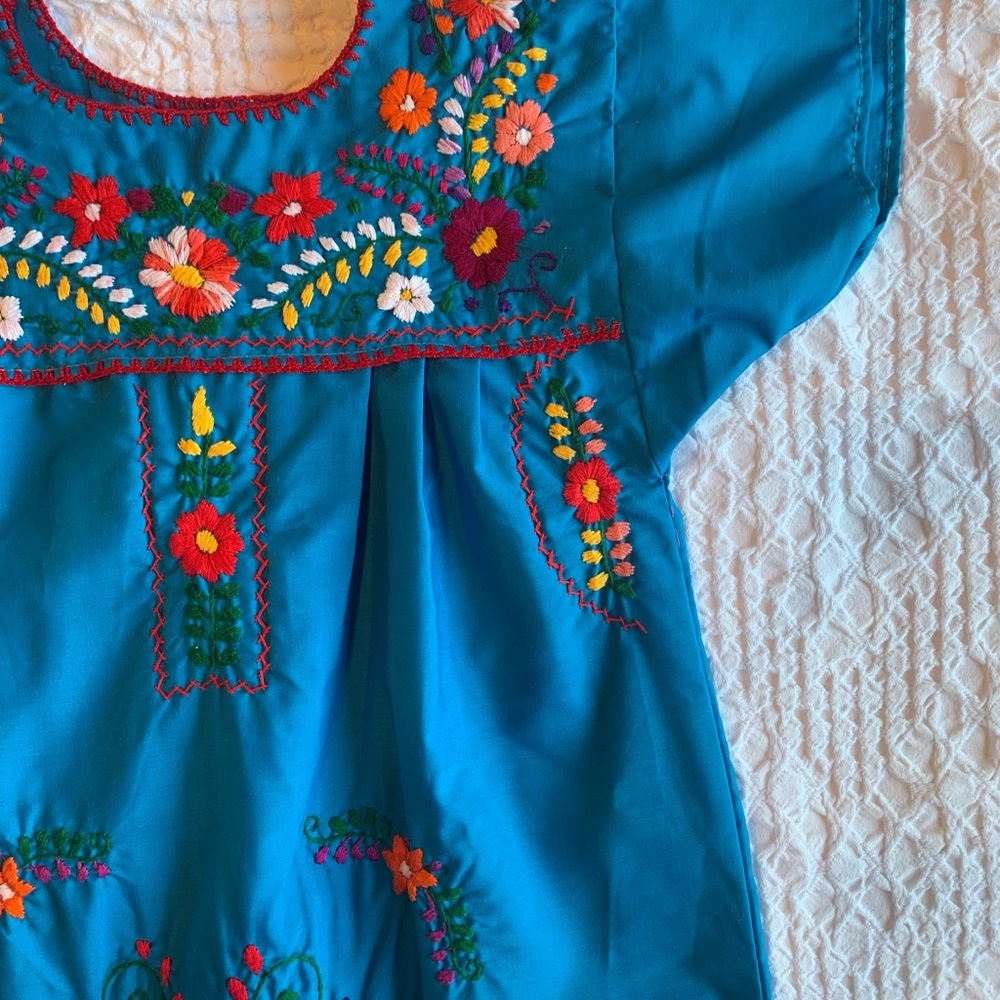 Embroidered Blue Kids Casual Dress - Picture 13 of 16